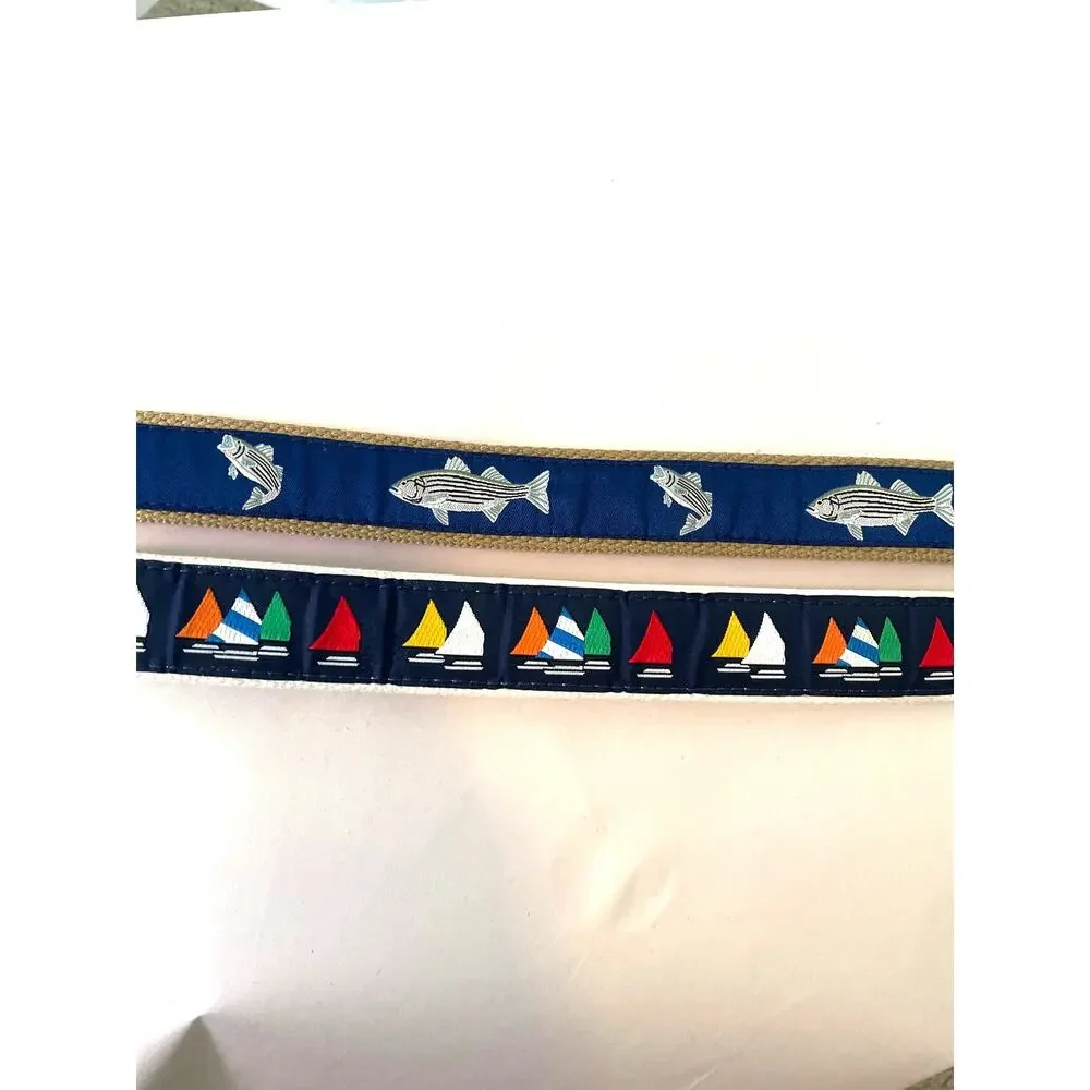 Preston & No. 27 BUNDLE 2 Kids Embroidered Belts Sailboats Fish Preppy Coastal